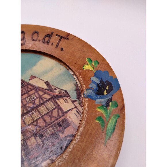 Rothenburg O D T Germany Plate Carved Painted Alpine Flowers Wood MCM - Picture 5 of 9